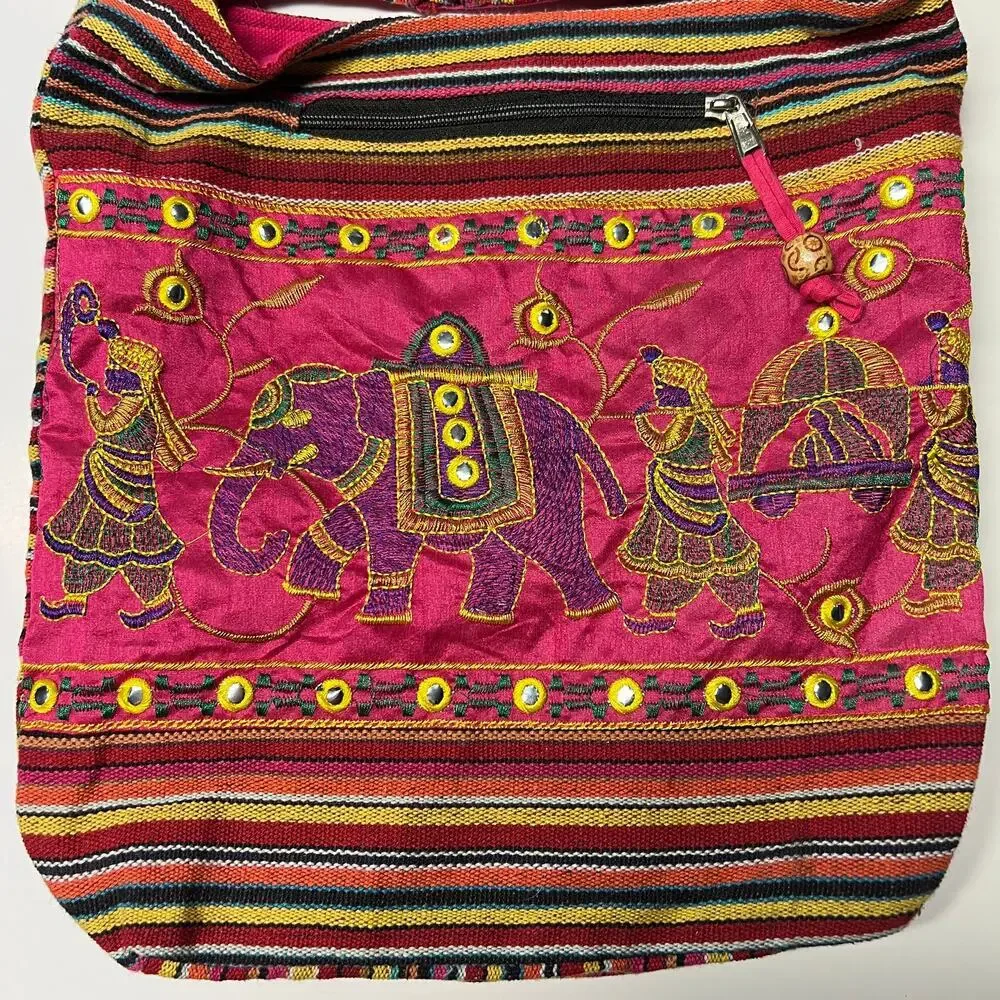 Tribe Azure Colorful Knit Crossbody Shoulder Bag Boho Hippie Festival Vacation